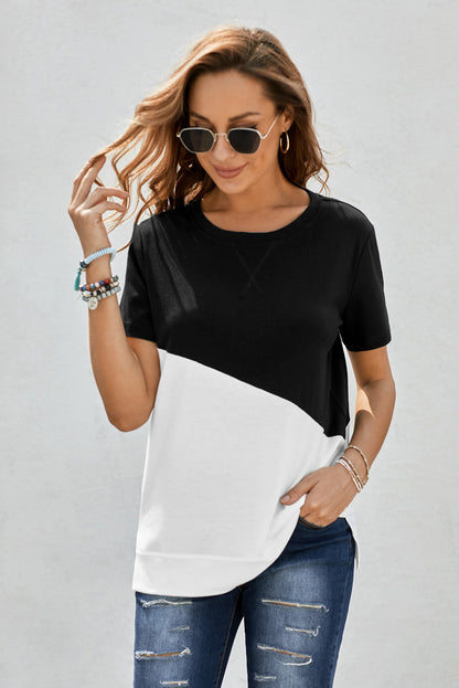 Slanty Two-Tone Round Neck | Tee