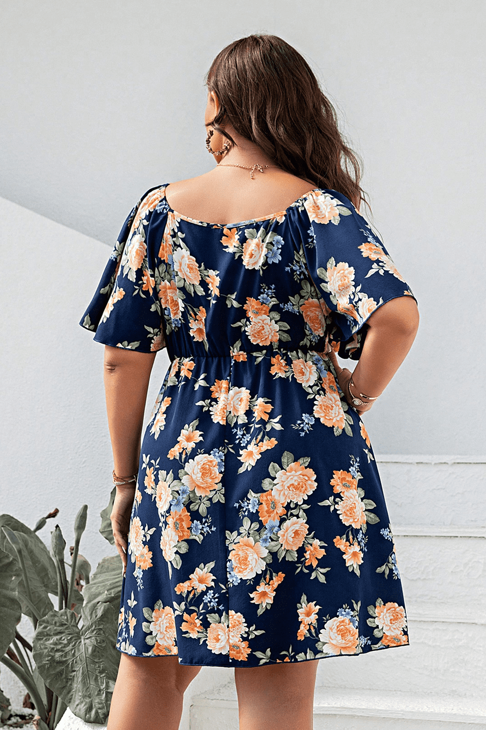 Floral Print V-Neck Flutter Sleeve Mini | Dress