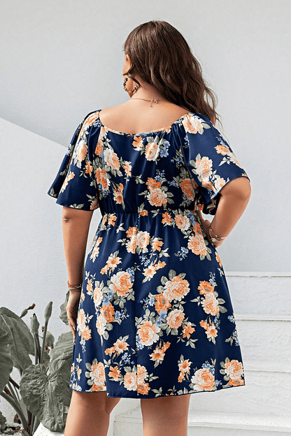 Floral Print V-Neck Flutter Sleeve Mini | Dress