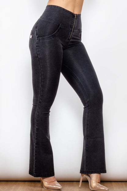 Comfy Huggers Zip Detail Flare Long | Jeans