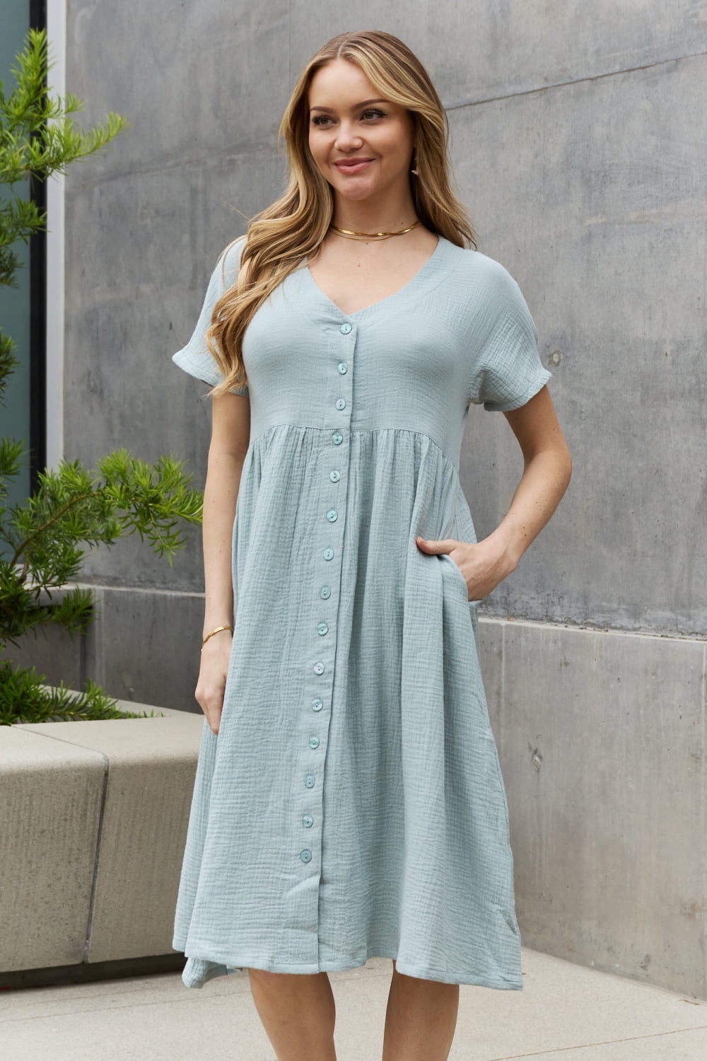 Sweet Lovely By Jen Full Size Button Down Midi | Dress