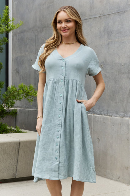 Sweet Lovely By Jen Full Size Button Down Midi | Dress