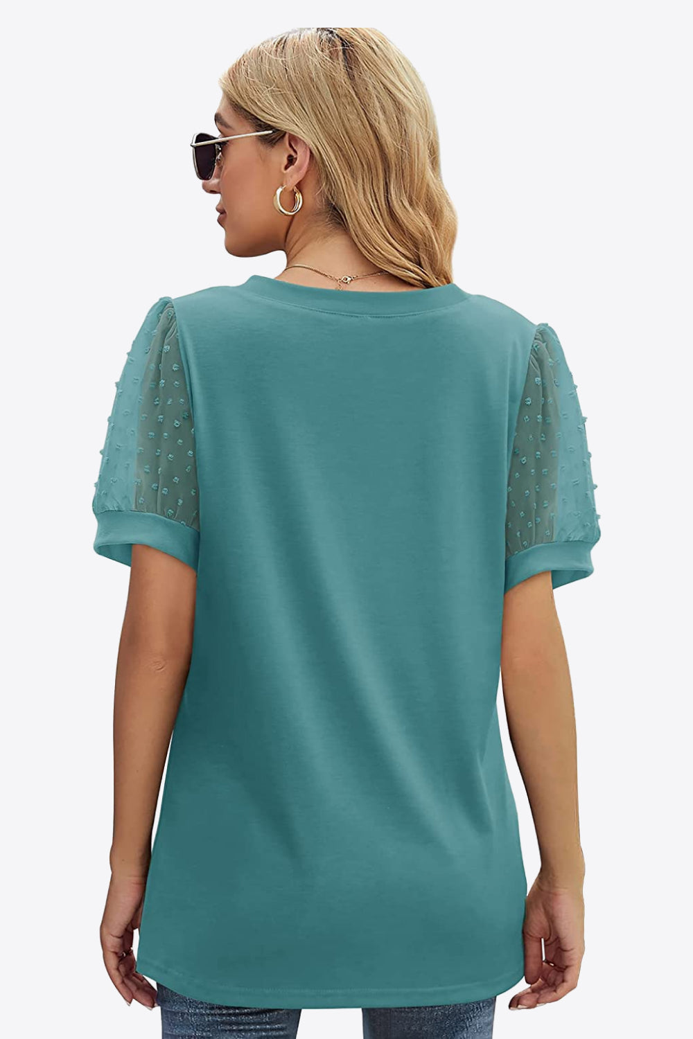 Swiss Dot Puff Sleeve V-Neck | Tee