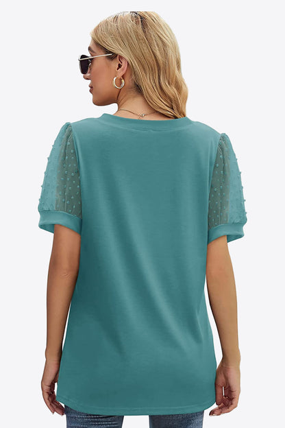 Swiss Dot Puff Sleeve V-Neck | Tee