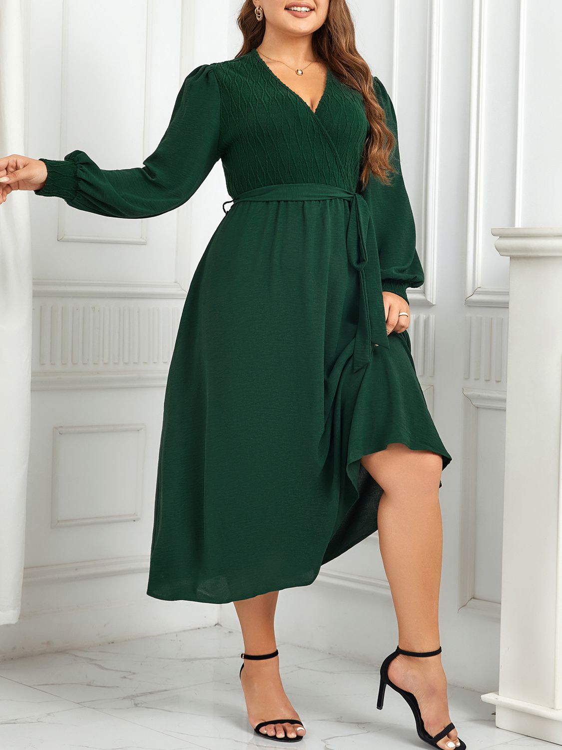 Tie Waist Long Sleeve Midi | Dress