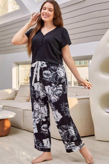 V-Neck Top and Floral Pants | Lounge Set