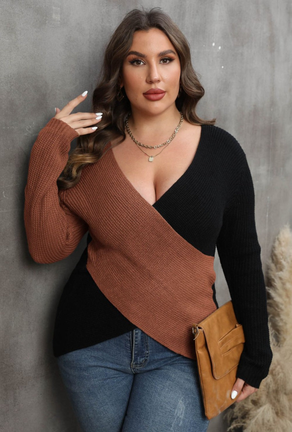 Two-Tone Surplice Neck | Sweater