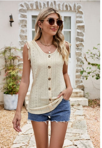 Decorative Button Eyelet Tied | Tank
