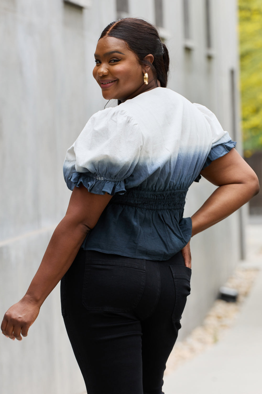 Smocked Waist Ombre Woven | Top