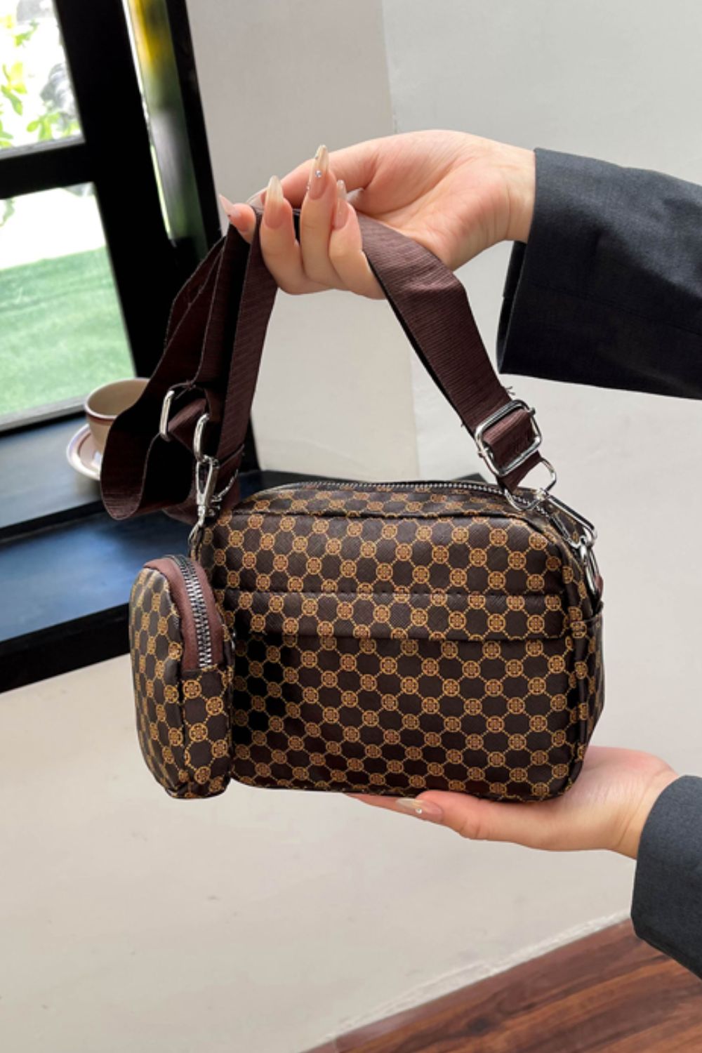 Vegan Leather Shoulder Bag with Small Purse