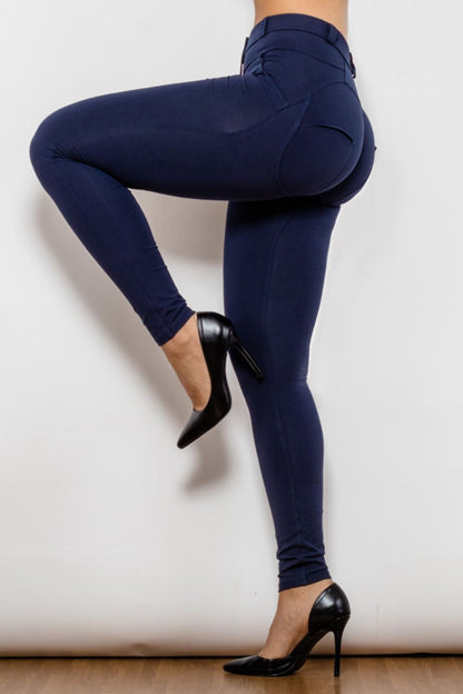 Comfy Huggers Deep Navy Buttoned Skinny Long | Jeans