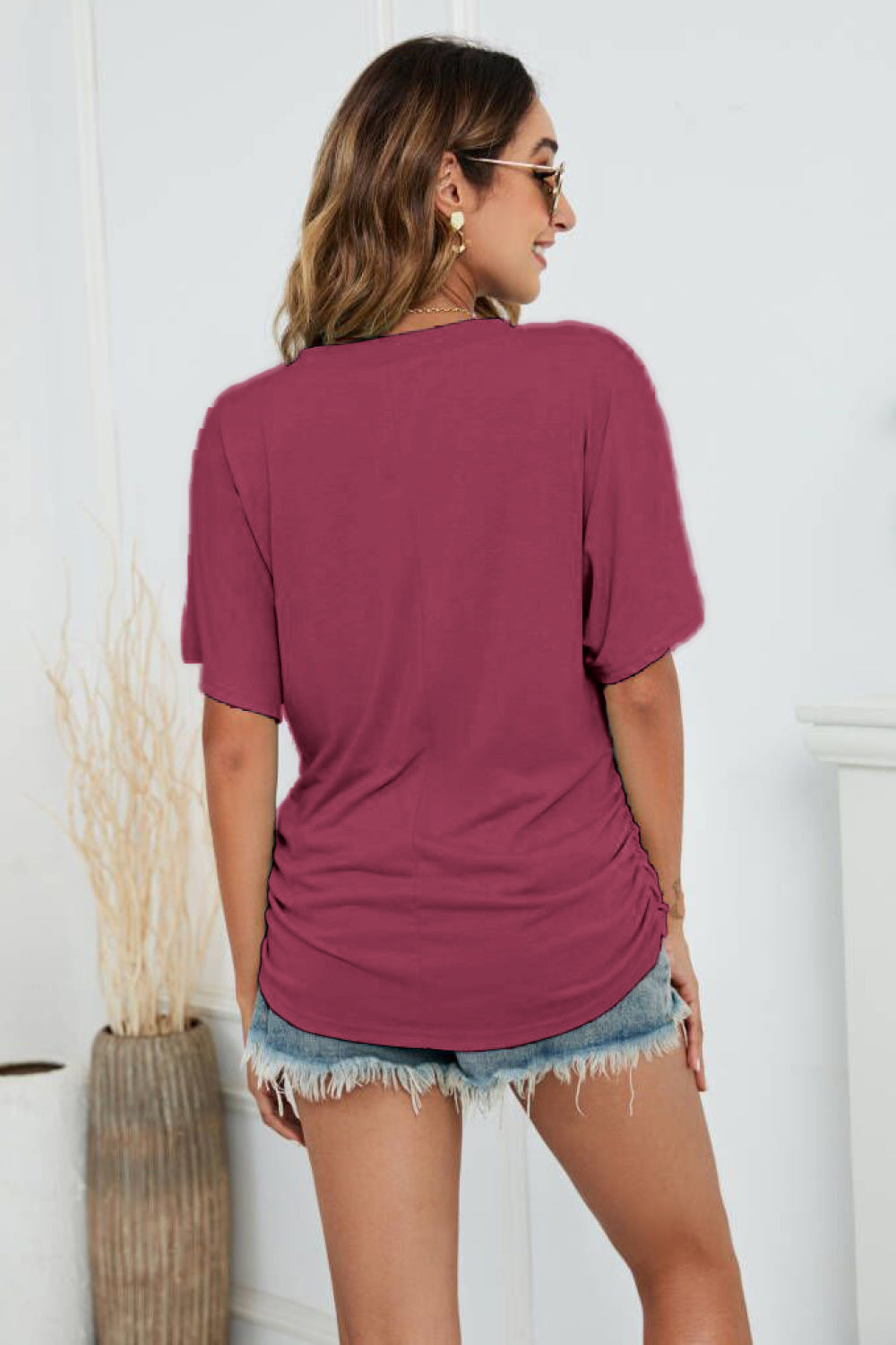V-Neck Side Ruched | Tee