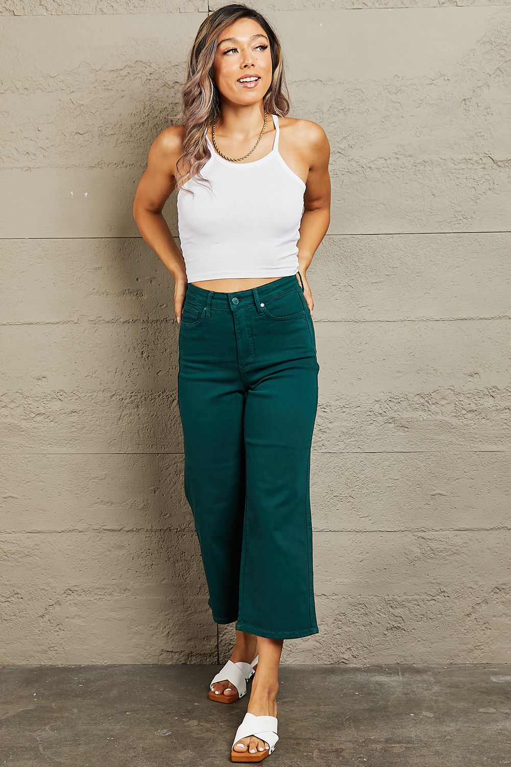 Tummy Control High Waisted Cropped Wide Leg | Jeans