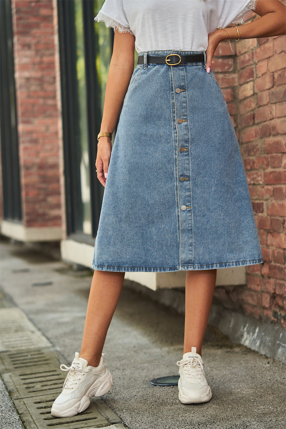 Button Front A-Line Denim | Skirt