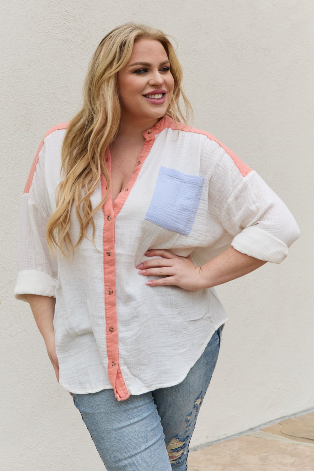 Color Block Woven Button Down | Top