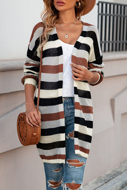 Striped Long Sleeve Openwork | Cardigan
