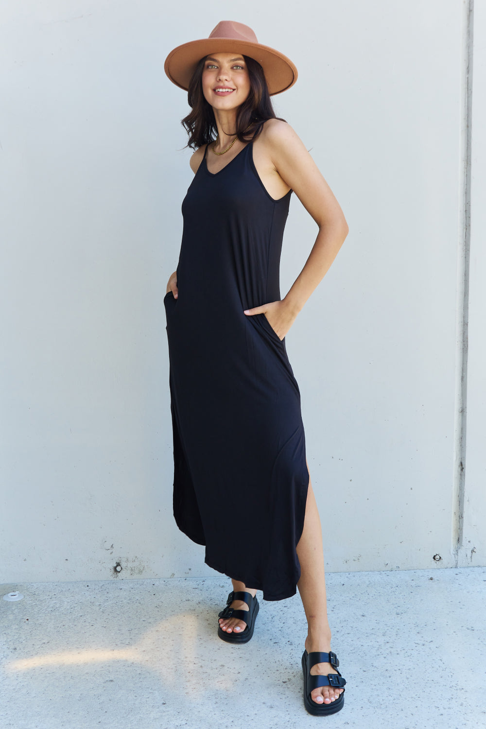 Cami Side Slit in Black | Maxi Dress