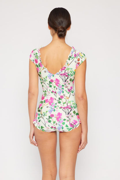 Cherry Blossom Cream V-Neck Floral | One Piece Swimsuit