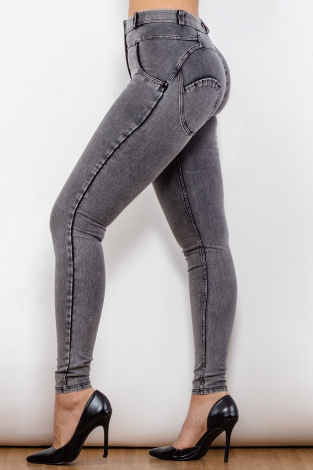 Comfy Huggers Gray Buttoned Skinny Long | Jeans