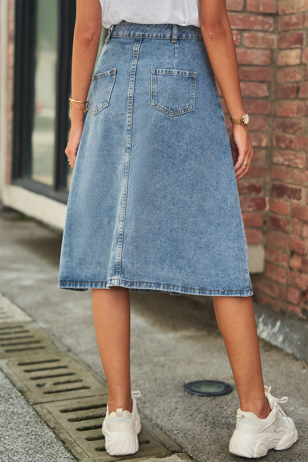 Button Front A-Line Denim | Skirt