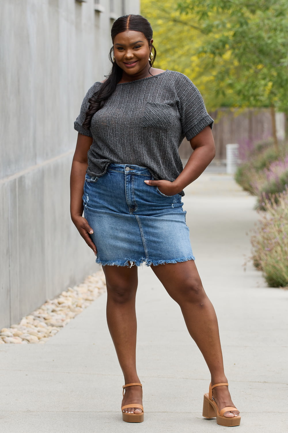 Gray Chunky Knit Short Sleeve | Top