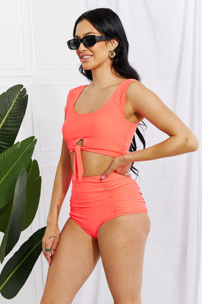 Coral Crop Top and Ruched Bottoms | Swimwear Set