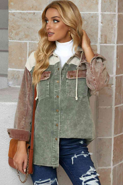 Snap Front Hooded Corduroy | Shacket