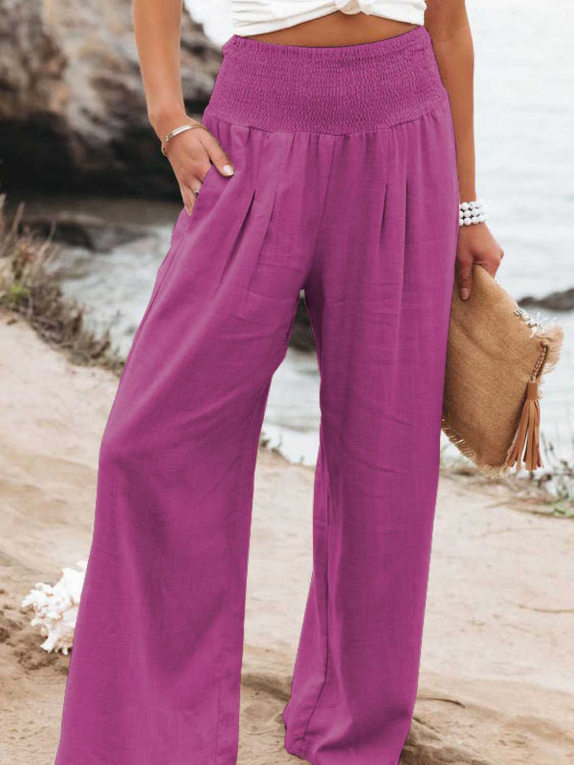 Smocked Waist Wide Leg | Pants