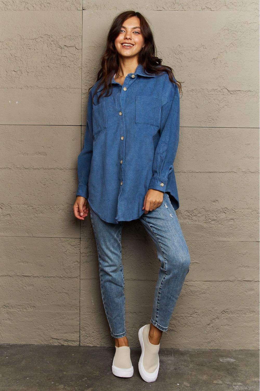 Collared Neck Dropped Shoulder Button-Down | Jacket