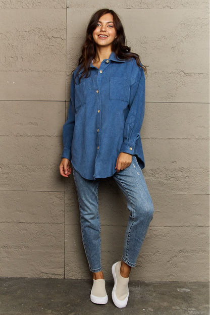 Collared Neck Dropped Shoulder Button-Down | Jacket