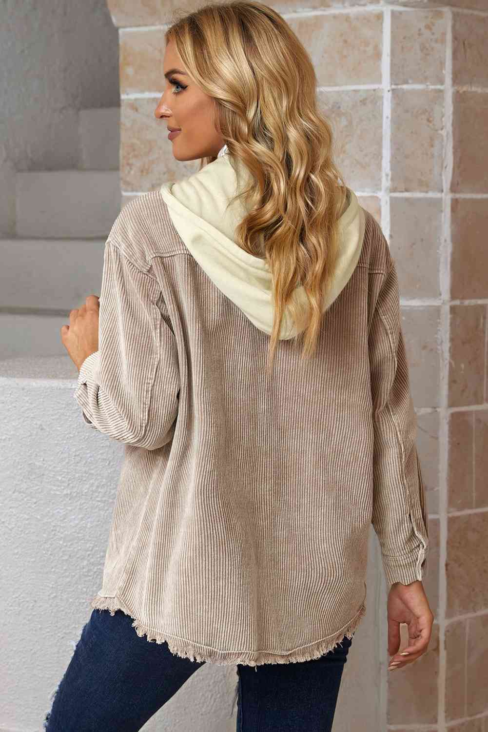 Snap Front Hooded Corduroy | Shacket