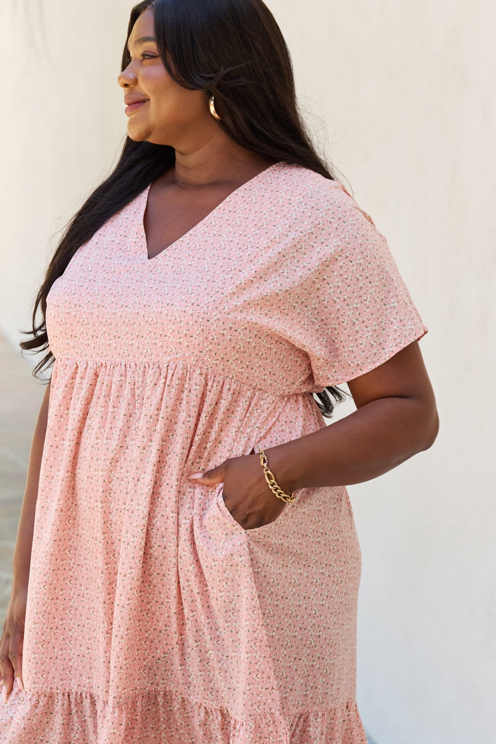 Peach Kimono Sleeve Midi | Dress
