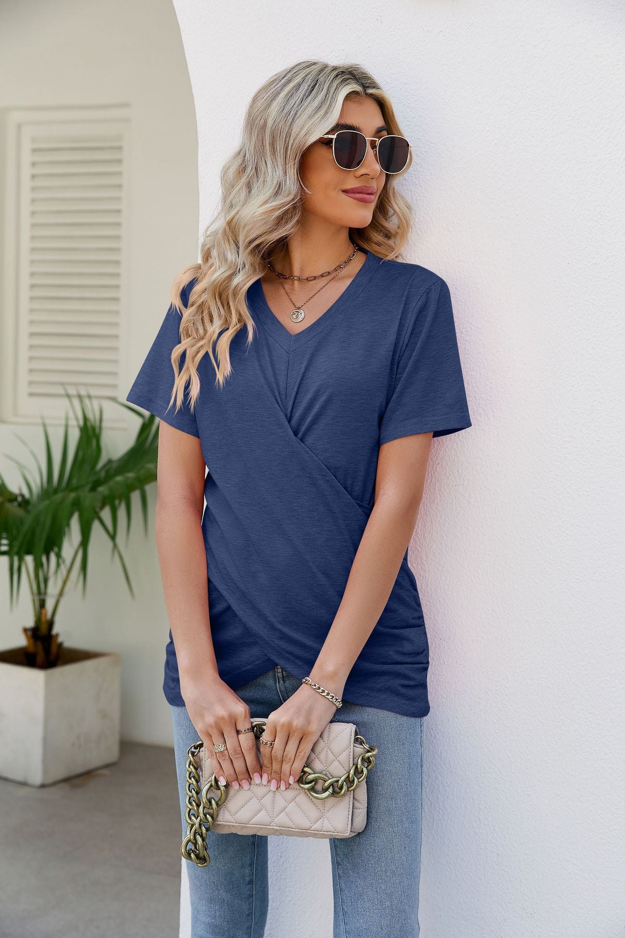 V-Neck Crisscross Short Sleeve | Tee