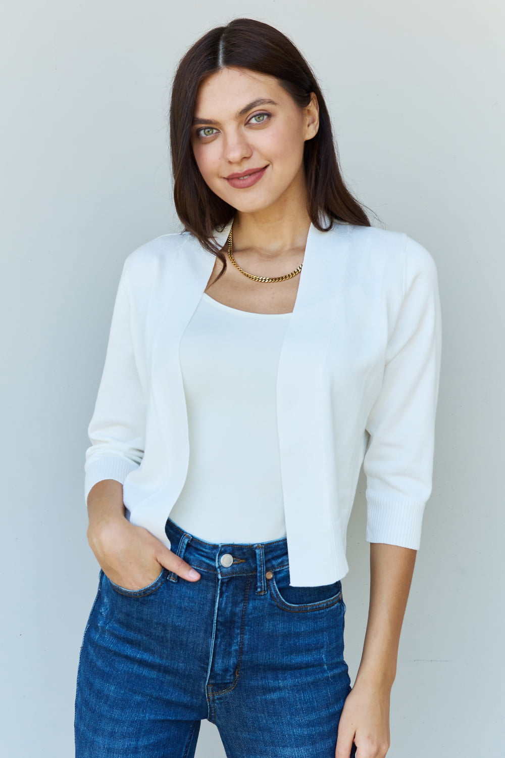 Ivory 3/4 Sleeve Cropped | Cardigan