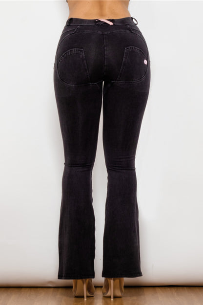 Comfy Huggers Black Buttoned Flare | Jeans
