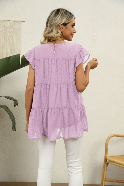 Swiss Dot Round Neck Tiered | Blouse