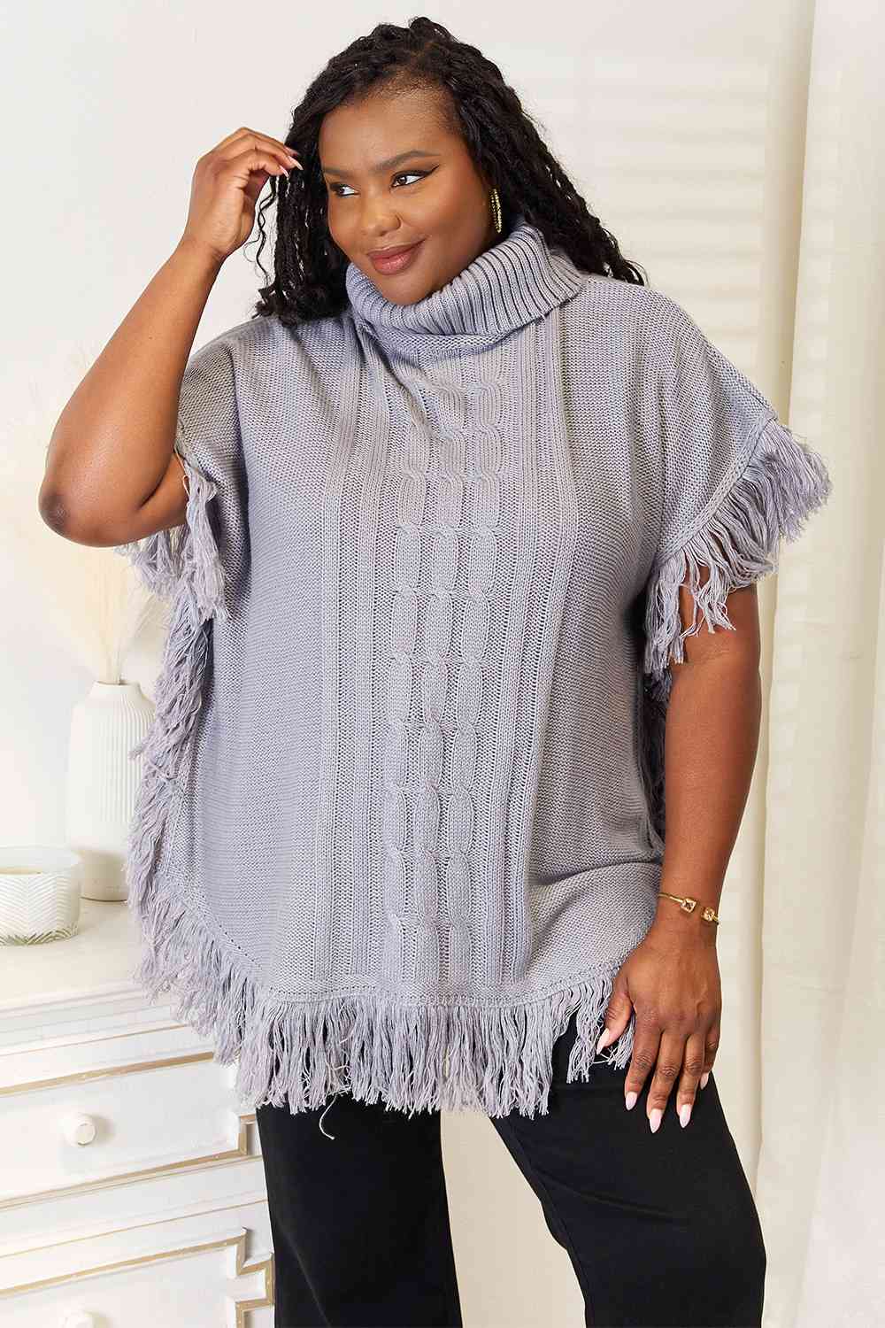 Turtle Neck Fringe | Poncho