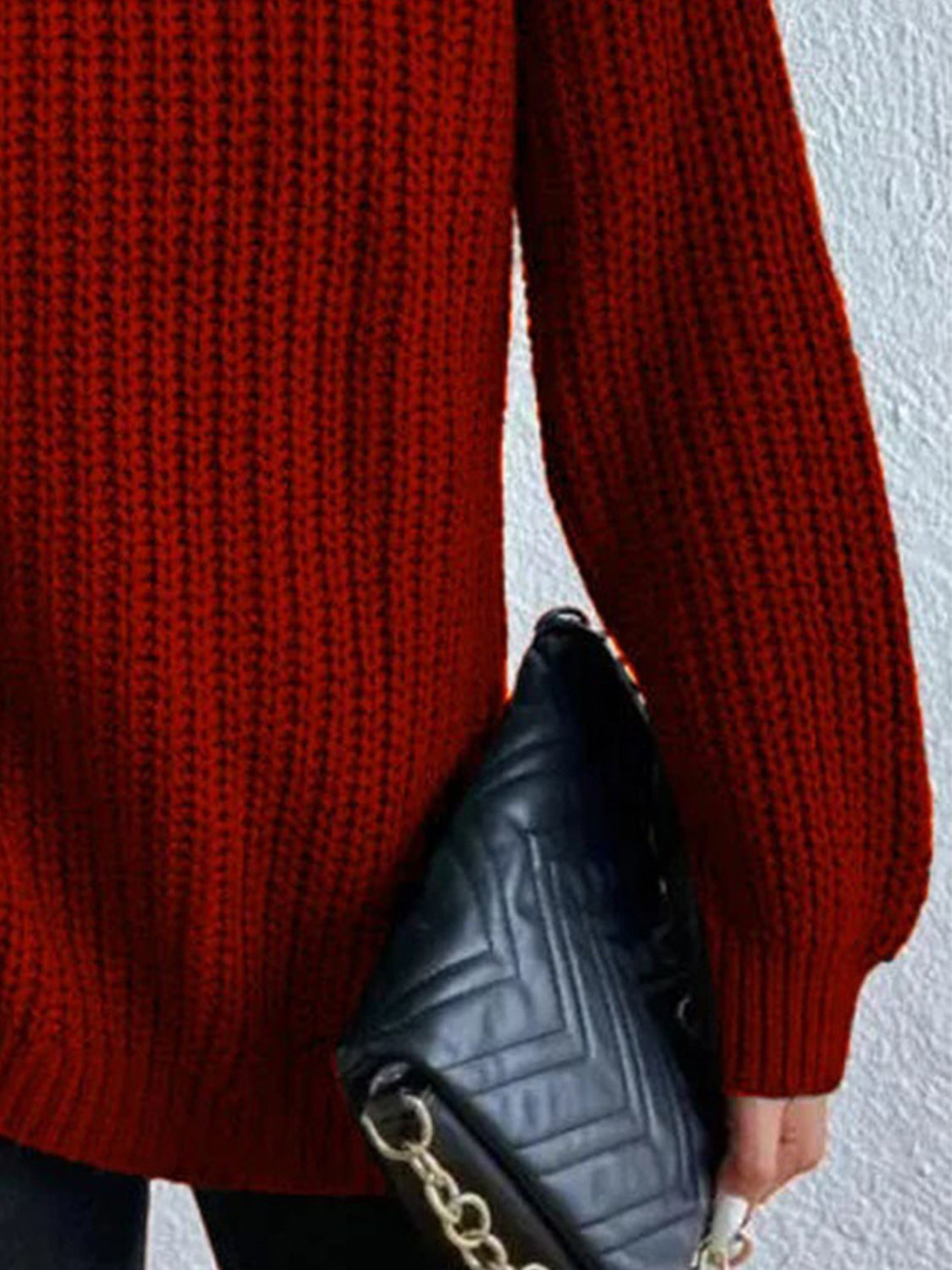 Turtleneck Rib-Knit Slit | Sweater