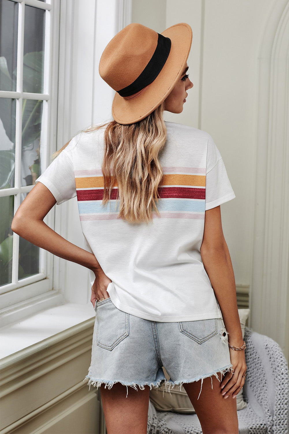 Striped Dropped Shoulder Round Neck | Tee