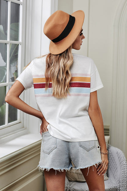 Striped Dropped Shoulder Round Neck | Tee