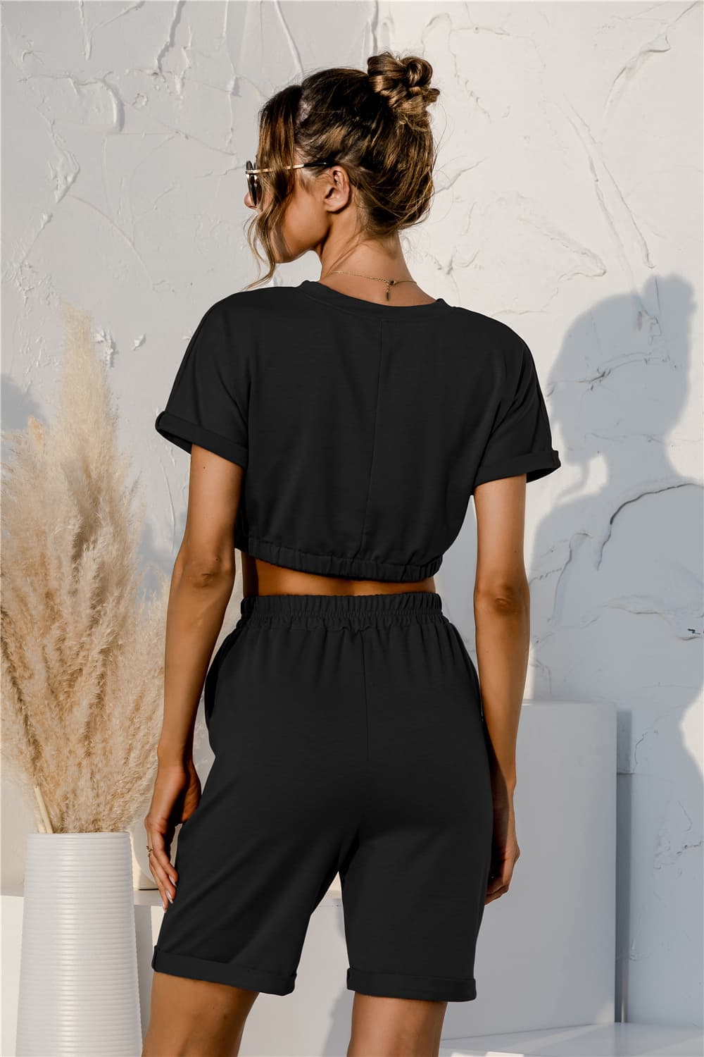 Short Sleeve Cropped Top and Drawstring Shorts | Lounge Set