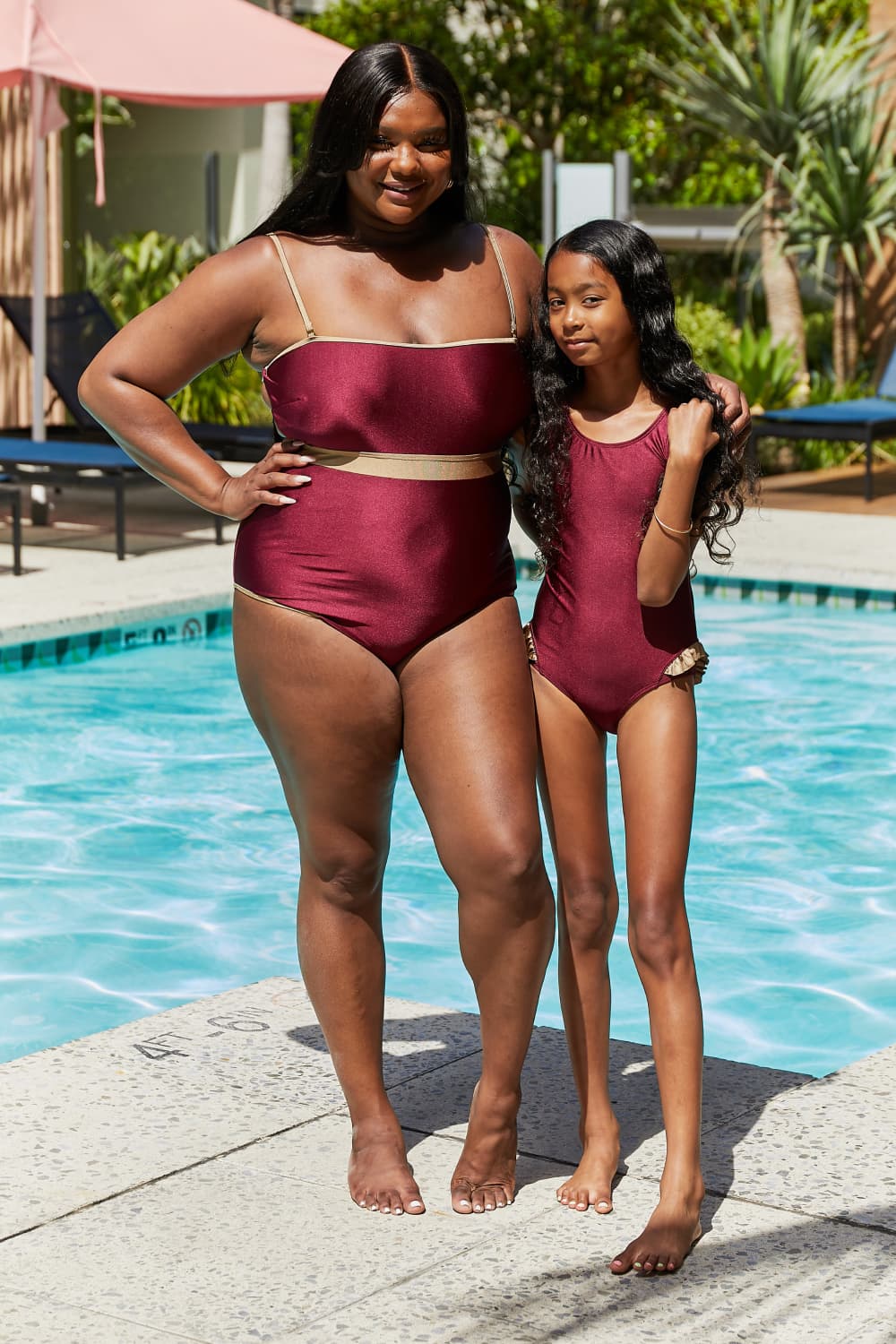 Wine Red Contrast Trim | One-Piece Swimsuit