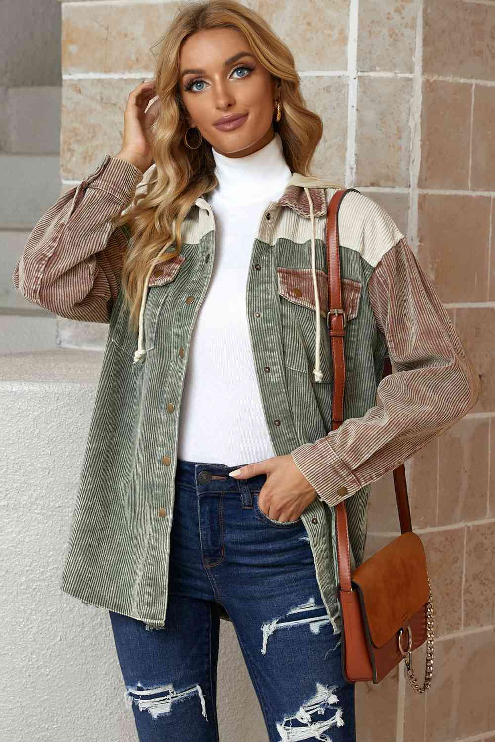 Snap Front Hooded Corduroy | Shacket