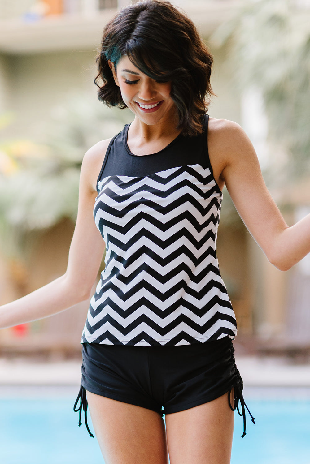 Chevron Print Ruched Tankini | Swimsuit Set