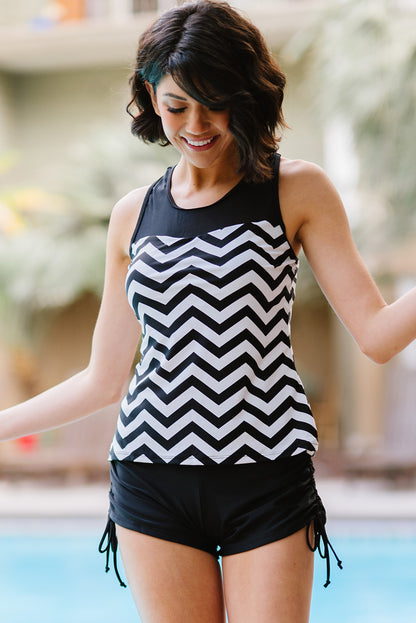 Chevron Print Ruched Tankini | Swimsuit Set
