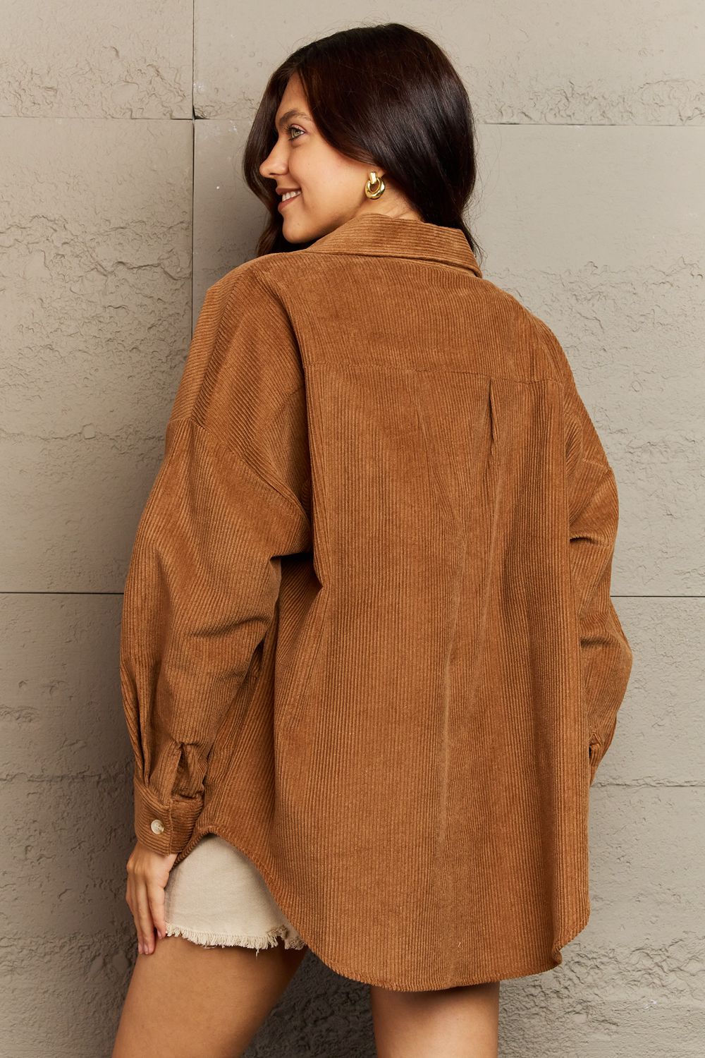 Collared Neck Dropped Shoulder Button-Down | Jacket