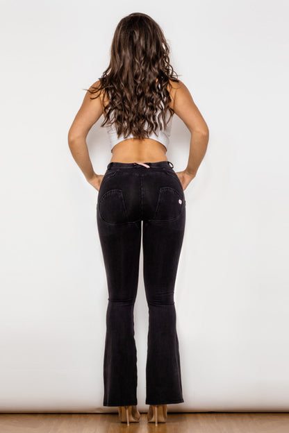 Comfy Huggers Black Buttoned Flare | Jeans