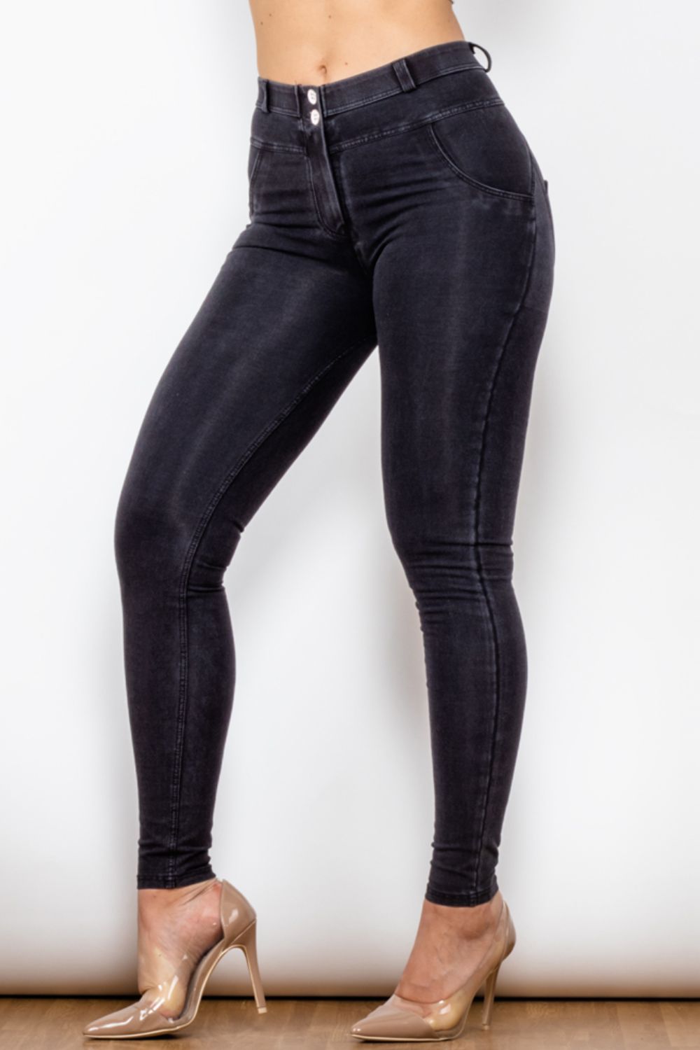 Comfy Huggers Deep Navy Buttoned Skinny Long | Jeans