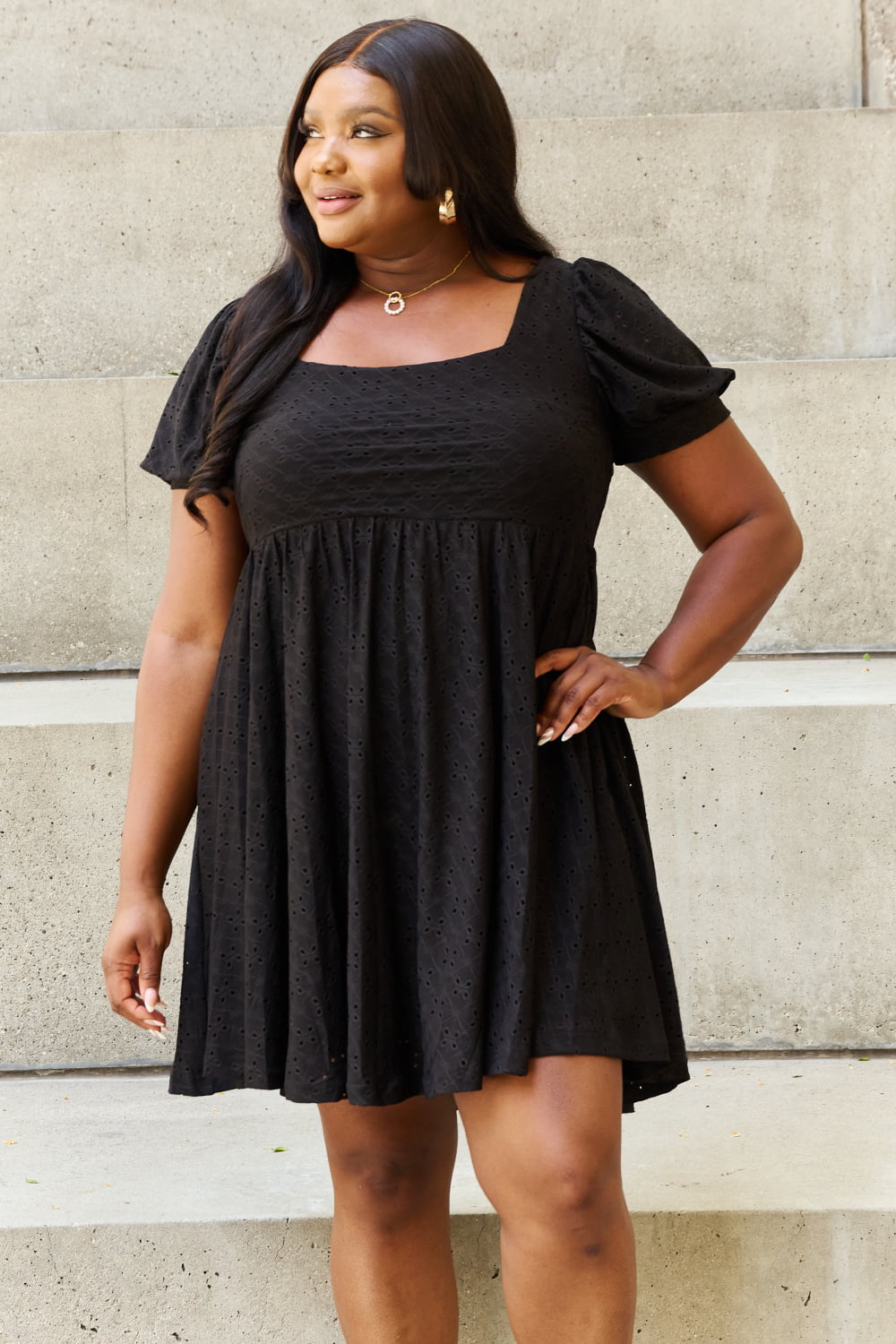 Square Neck Crochet Mini | Dress