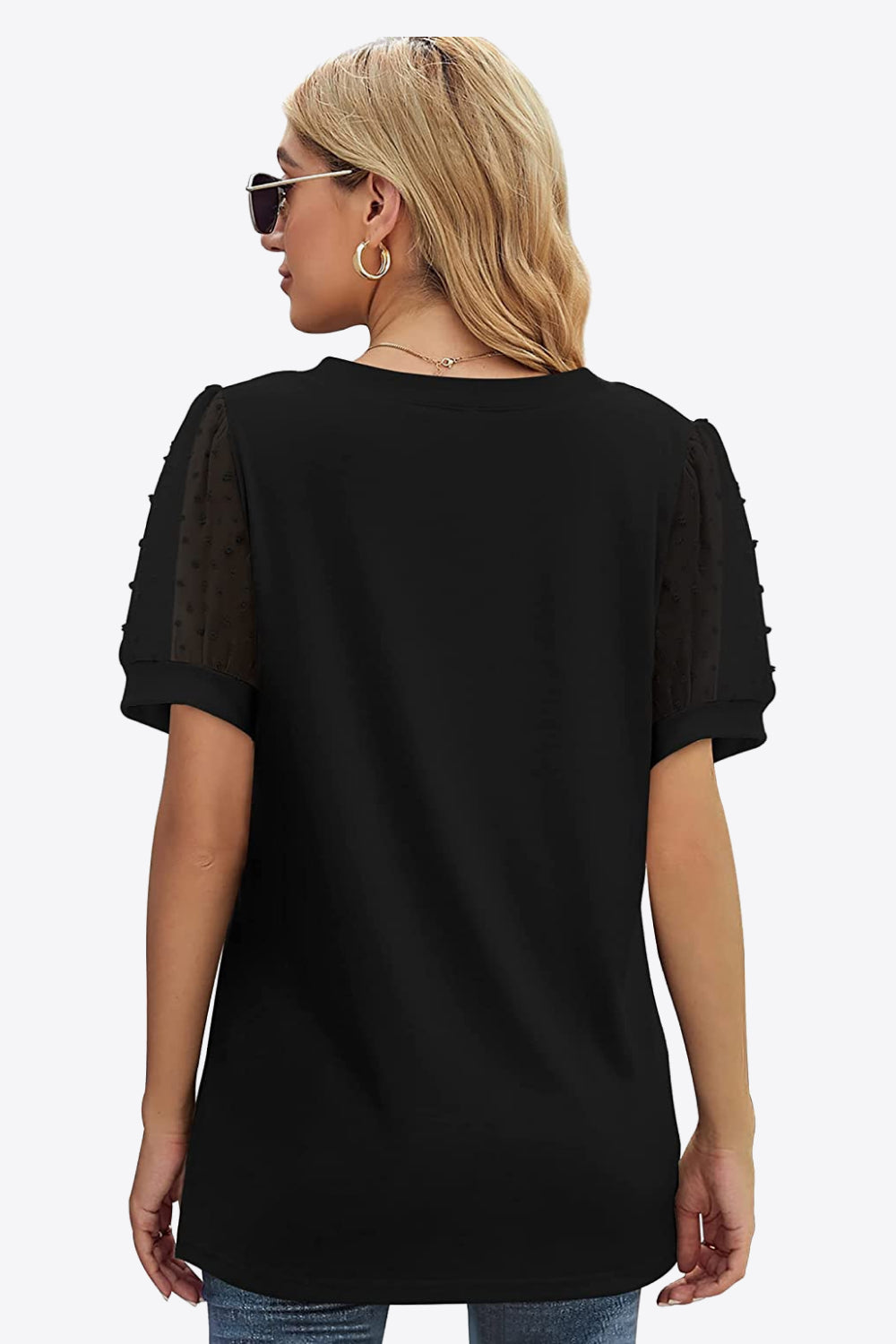 Swiss Dot Puff Sleeve V-Neck | Tee